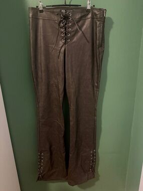 Zara Distressed Faux Leather Lace-Up Front & Hem Pants